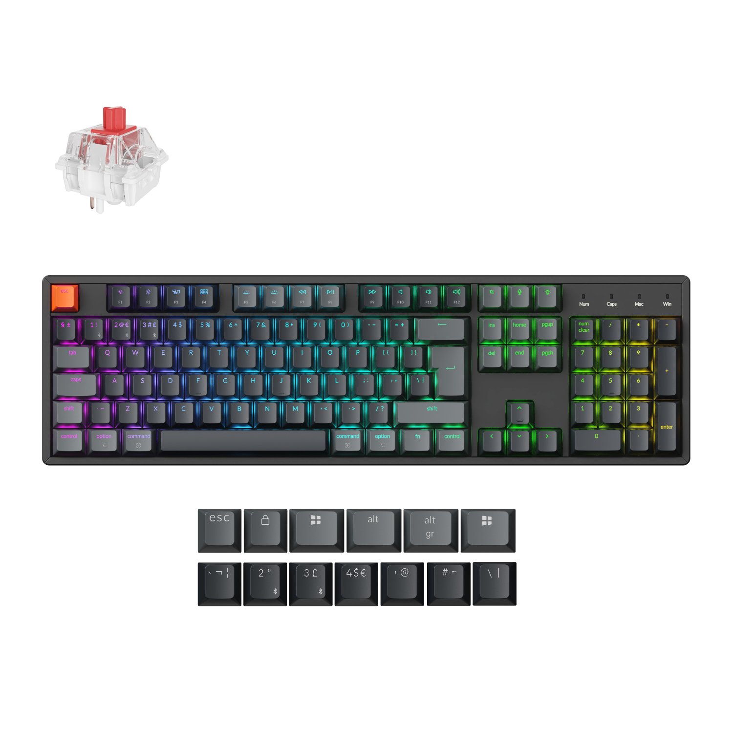 Keychron Keychron K10 QMK Full-size RGB Wireless Custom Mechanical Keyboard V.2 (Super RED Switch) – Black (K10X-H1) – product image