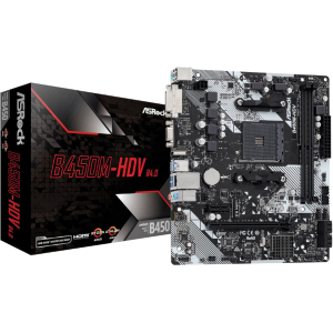 ASRock B450M-HDV R4.0 AMD AM4 M-ATX Motherboard (B450M-HDVR4) – product image