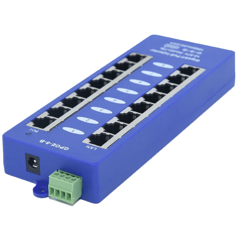 PASSIVE POE INJECTOR HUB, 8 PORT, GIGABIT, BLUE - Image 3
