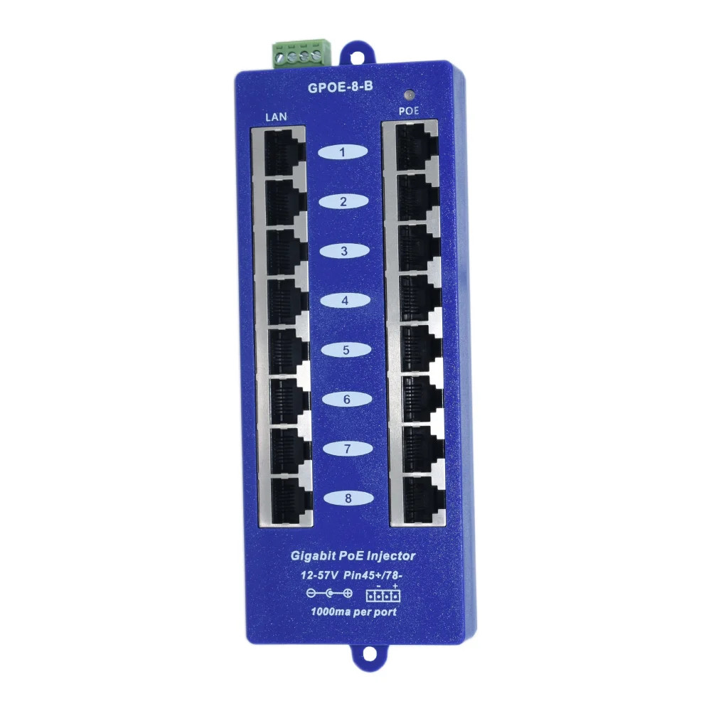 PASSIVE POE INJECTOR HUB, 8 PORT, GIGABIT, BLUE - Image 5