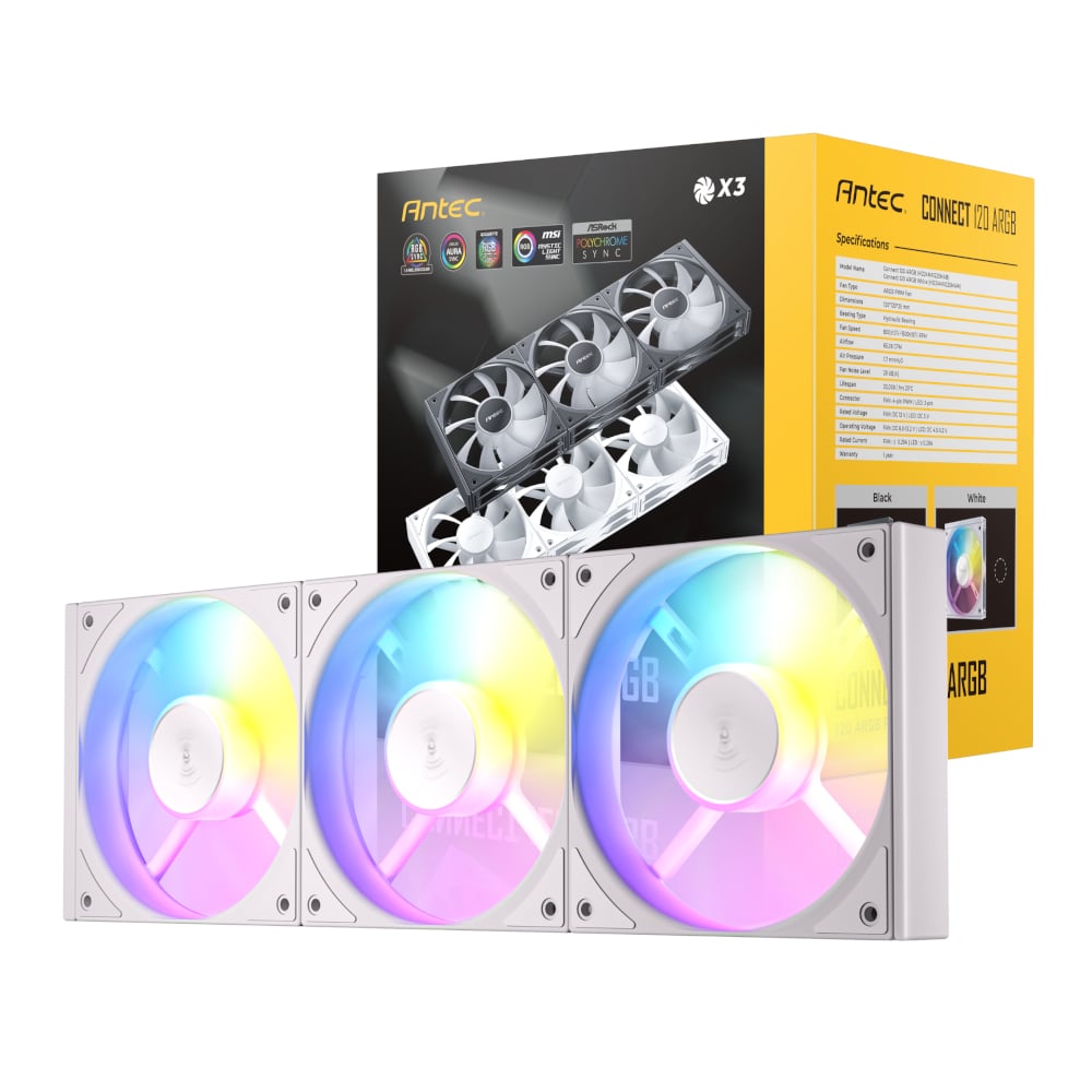 Antec Antec Connect 120 ARGB PWM Fan 3 Pack - White (C120 ARGB 3PK WH) – product image