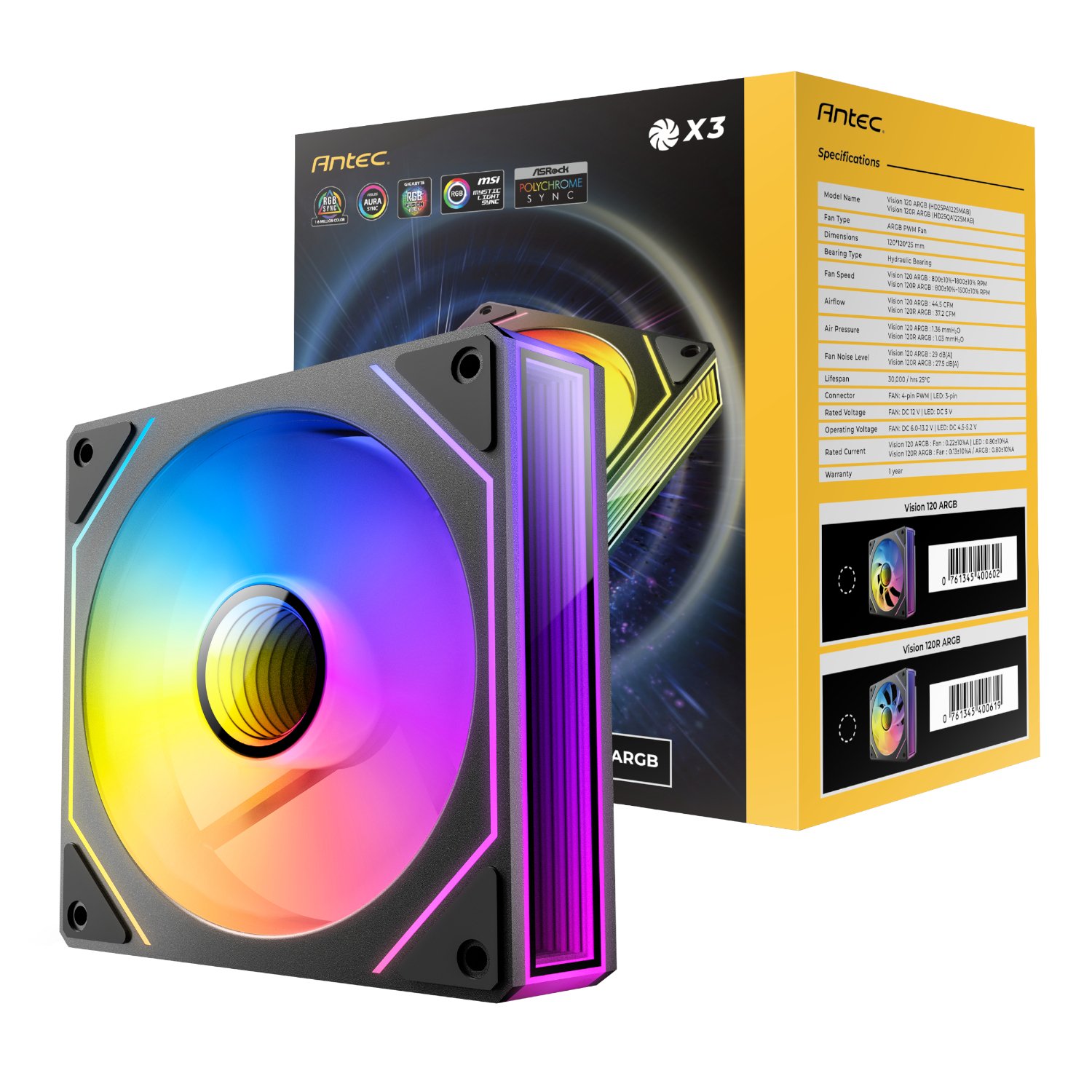 Antec Antec VISION PWM 120mm ARGB Infinity Mirror Case Fan 3 Pack Black (VISION 120 3PK) – product image