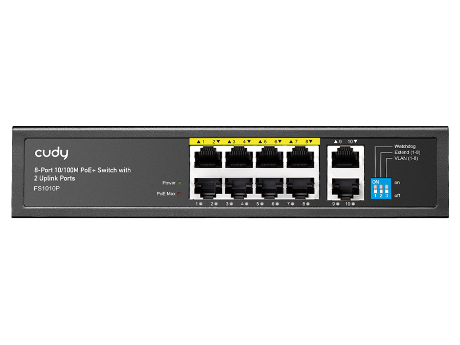 Cudy 10 Port Fast Ethernet 8 PoE 115W Switch | FS1010P – product image