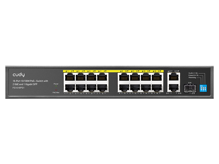 Cudy 16 Port Fast Ethernet PoE 190W 2 Gigabit 1SFP Switch | FS1018PS1 – product image