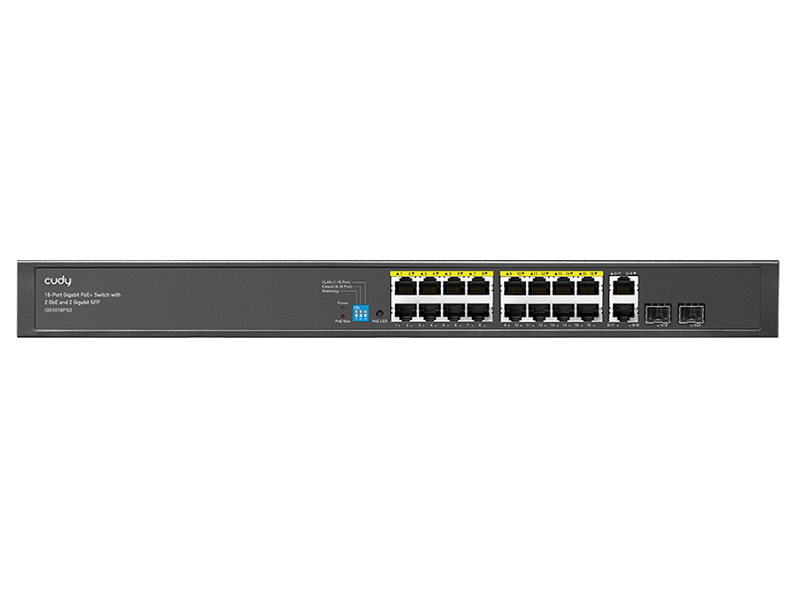 Cudy 16 Port Gigabit PoE 180W 2 Gigabit 2SFP Switch | GS1018PS2 – product image