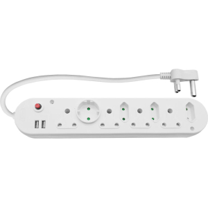 Multi Plug 4x16A 4x5A 2xUSB 0.5m Cord White – product image