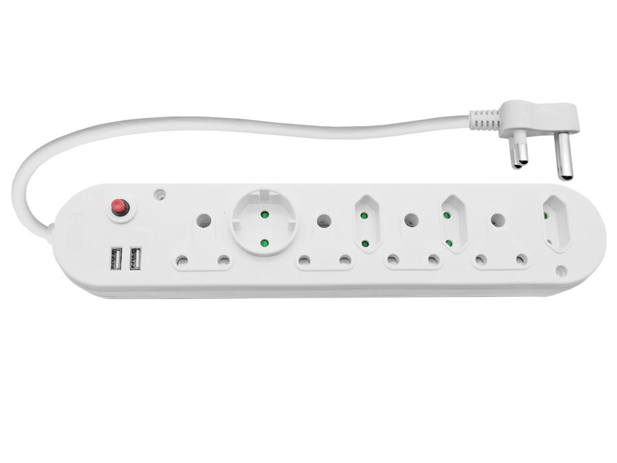 Multi Plug 4x16A 4x5A 2xUSB 0.5m Cord White – product image