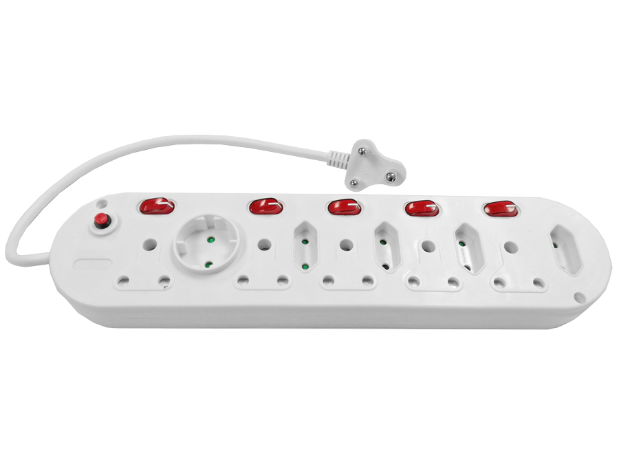 Multi Plug 5x16A 5x5A 0.5m Cord Switched White – product image