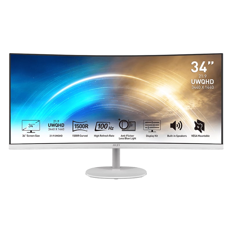 MSI MSI PRO MP341CQ Professional Monitor 3440x1440 (UWQHD) VA 1ms 100Hz HDMI White (PROMP341CQW) – product image
