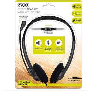 Port Port Stereo Headset with Mic with 1.2m Cable|1 x 3.5mm|Volume Controller - Black (901603) – product image