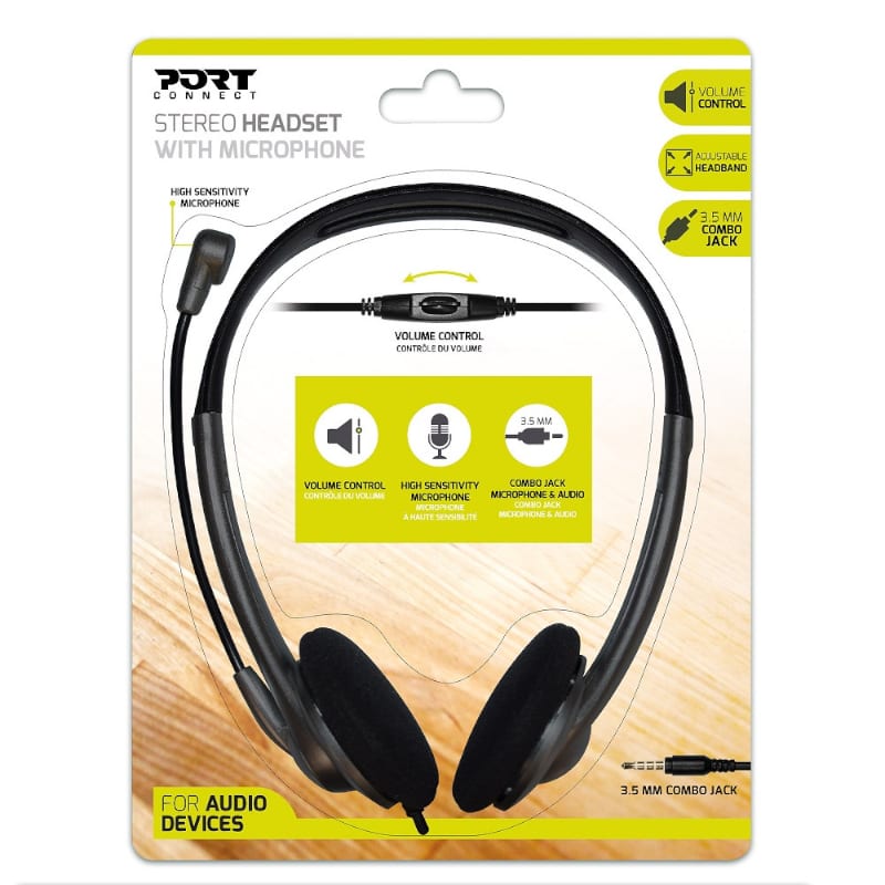 Port Port Stereo Headset with Mic with 1.2m Cable|1 x 3.5mm|Volume Controller - Black (901603) – product image