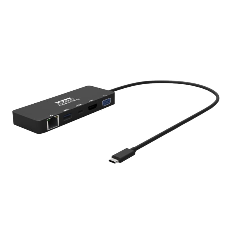 Port Port USB Type-C to 1 x RJ45|1 x USB3.0 SS|1 x Type-C 85W PD|1 x HDMI2.0|1 x VGA 30cm Cable Dock - Black (901909) – product image