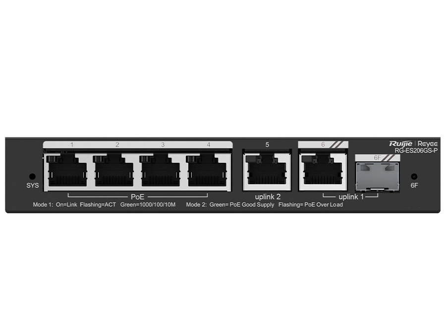 Reyee 6 Port Gigabit with 4 PoE 54W 1SFP Combo Port Smart Managed Switch | RG-ES206GS-P – product image