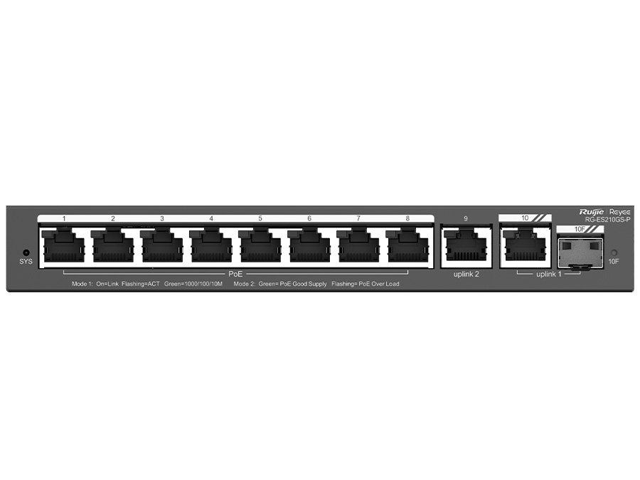 Reyee 10 Port Gigabit with 8 PoE 120W 1SFP Combo Port Smart Managed Switch | RG-ES210GS-P – product image