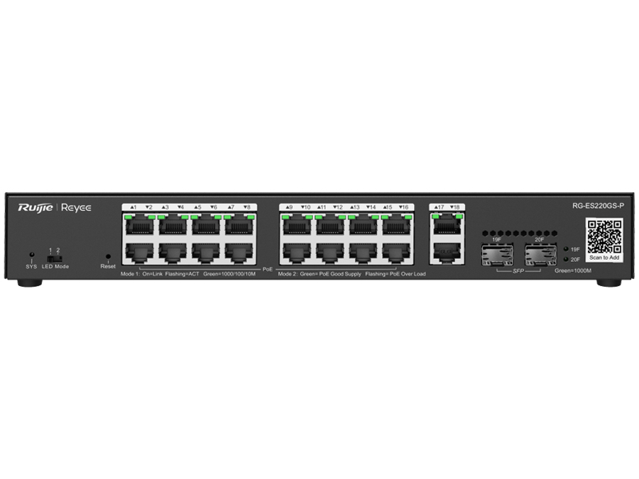 Reyee 18 Port Gigabit with 16 PoE 250W 2SFP Smart Managed Switch | RG-ES220GS-P – product image