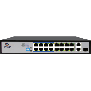 Scoop 16 Port Fast Ethernet PoE 150W 2 Gigabit 1SFP Switch – product image