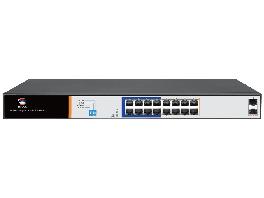 Scoop 16 Port Gigabit PoE 150W 2SFP Switch – product image