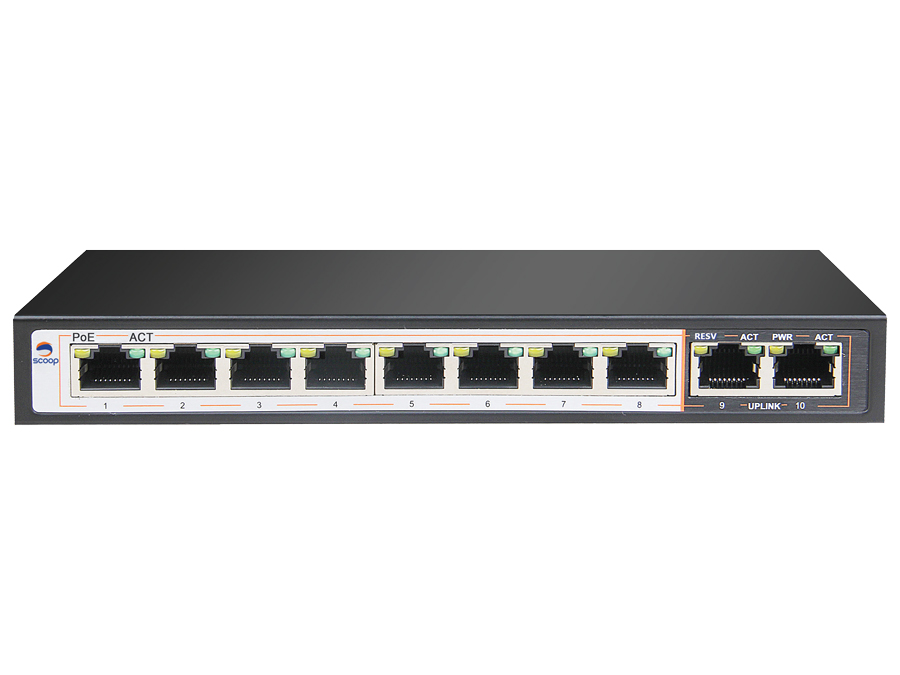 Scoop 8 Port Fast Ethernet PoE 96W 2 Gigabit Switch – product image