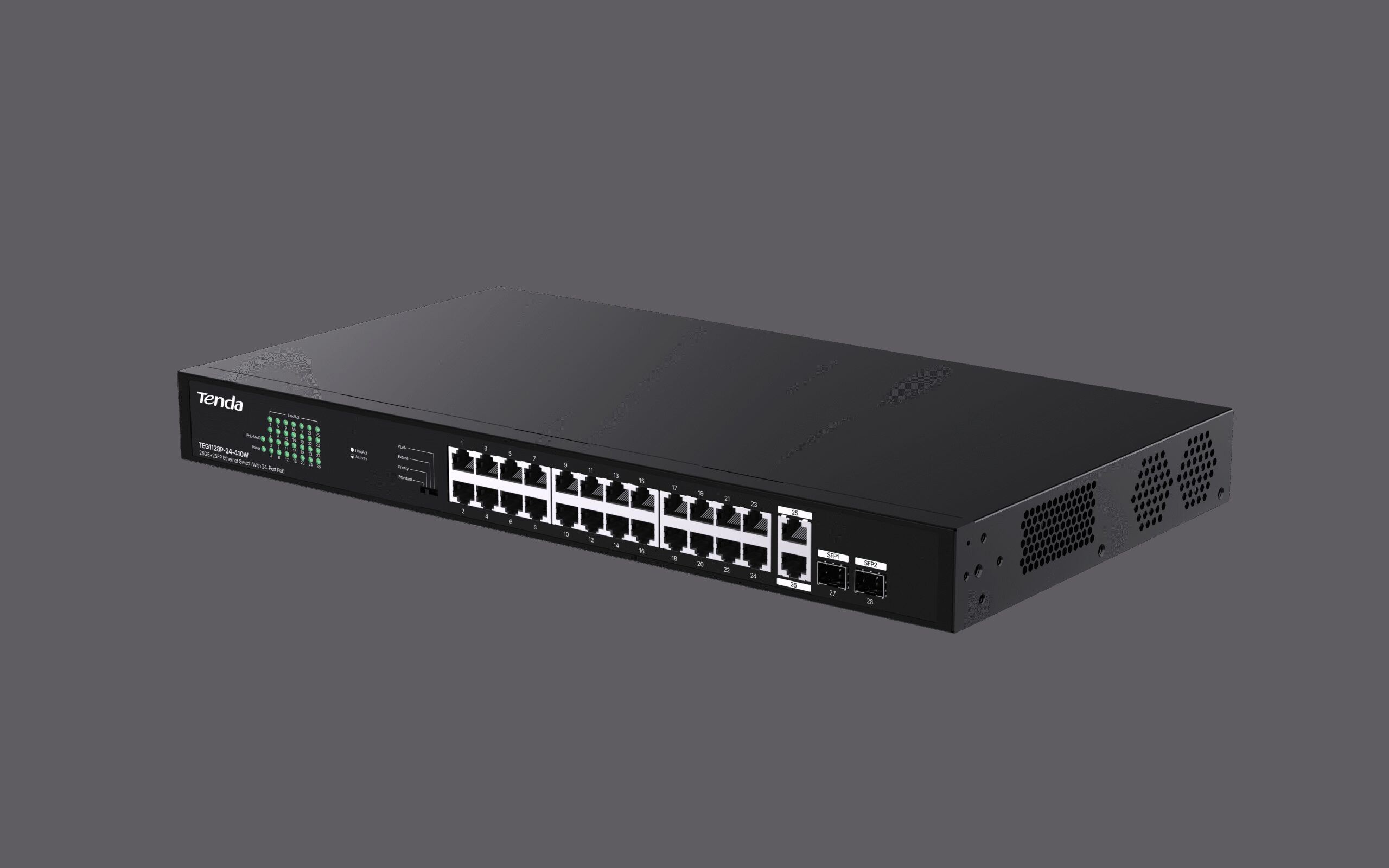 TENDA 24 GIGABIT POE PORTS, 2 UPLINK GIGABIT RJ45 PORTS, 2 SFP PORTS | TEG1128P-24-410W - Image 3