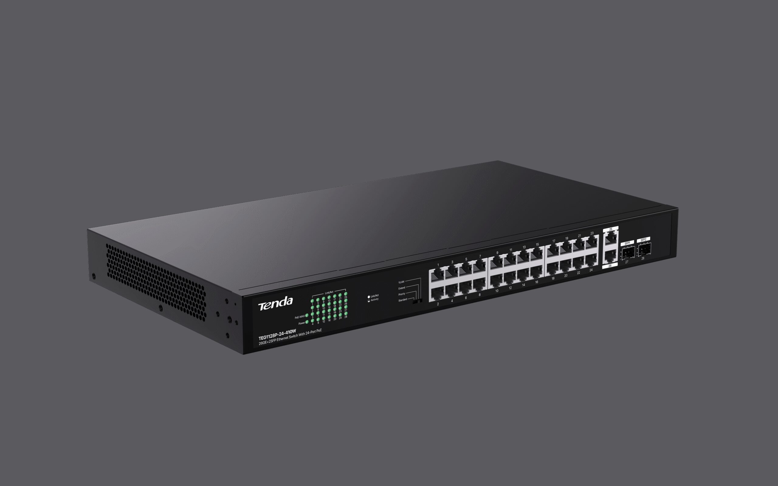 TENDA 24 GIGABIT POE PORTS, 2 UPLINK GIGABIT RJ45 PORTS, 2 SFP PORTS | TEG1128P-24-410W - Image 4