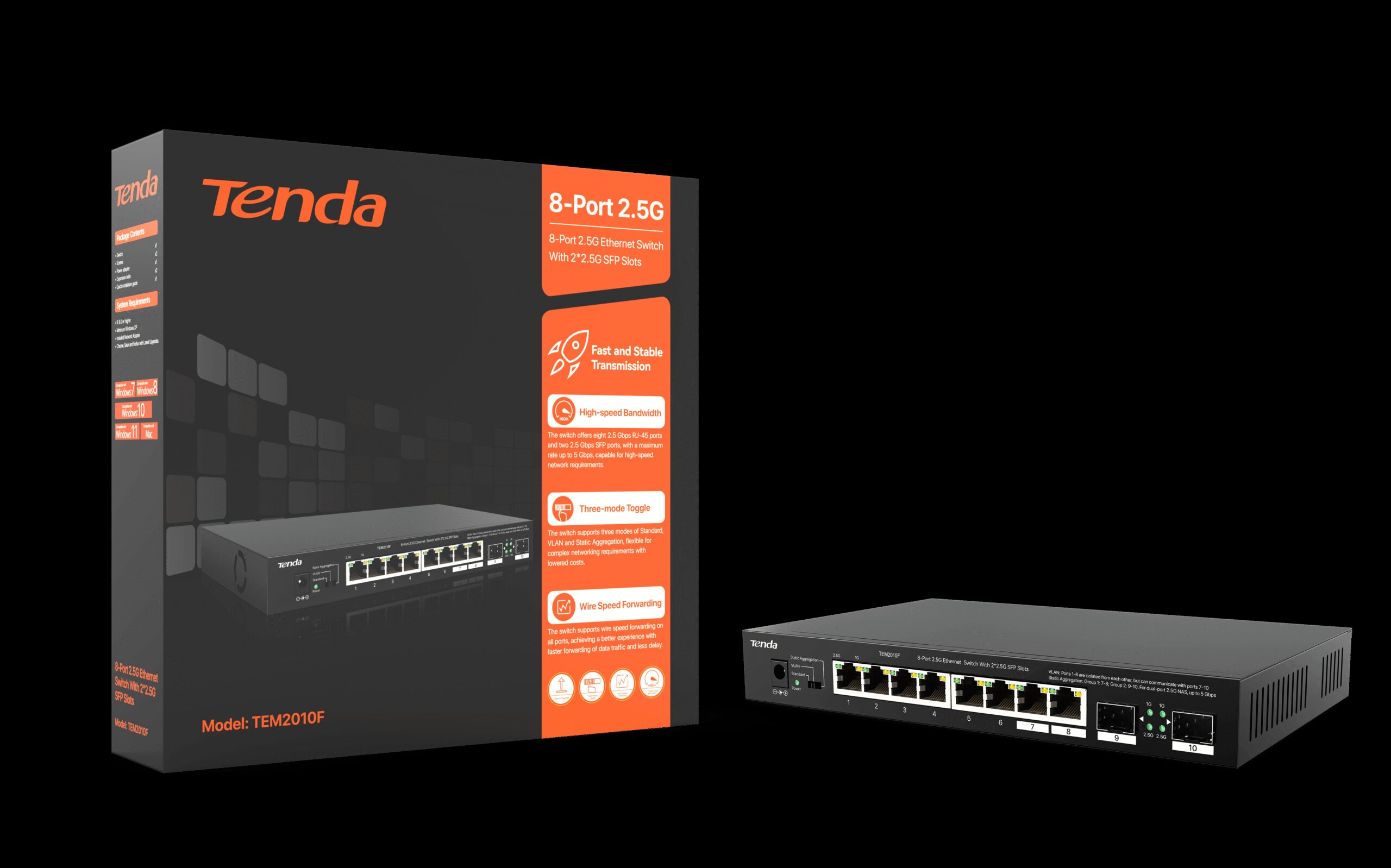 TENDA 8-PORT 2.5G ETHERNET SWITCH WITH 2X 2.5G SFP SLOTS | TEM2010F - Image 5