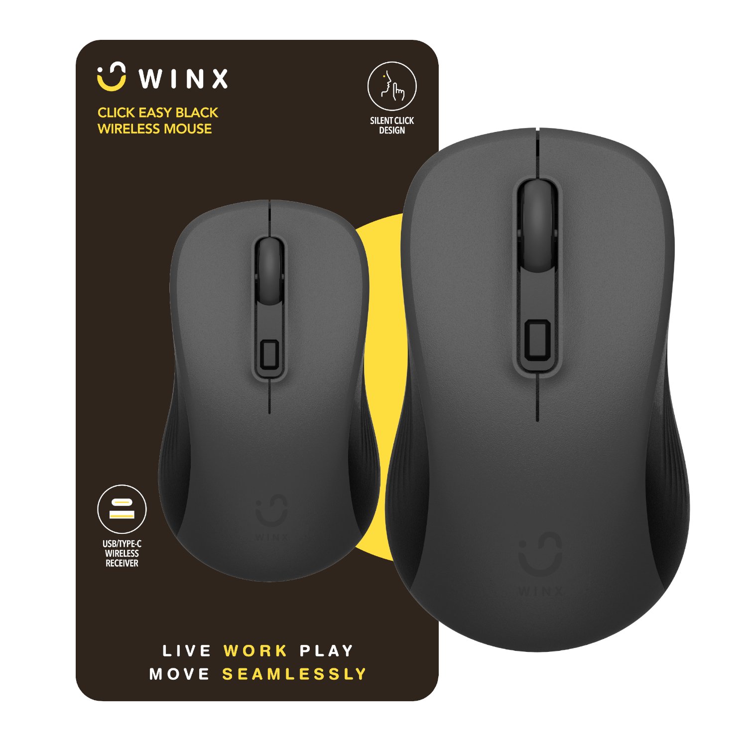 WINX CLICK Easy 1600DPI 2.4GHz Wireless Mouse - Black (WX-KB108) – product image