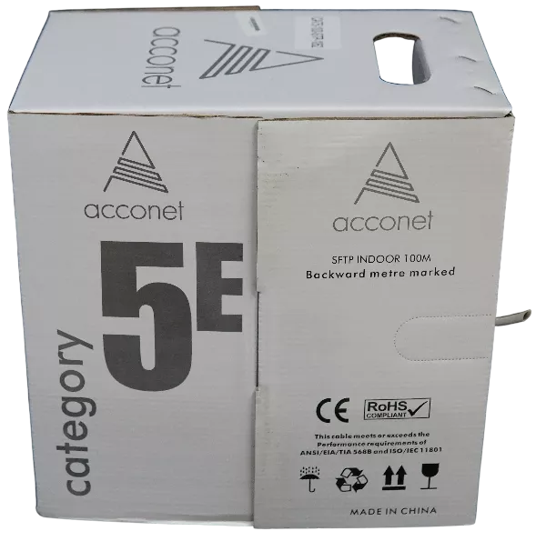 ACCONET CAT5E INDOOR ETHERNET CABLE 100M WHITE CCA STP PULL BOX | CAT5-100-SC-STP - Image 2
