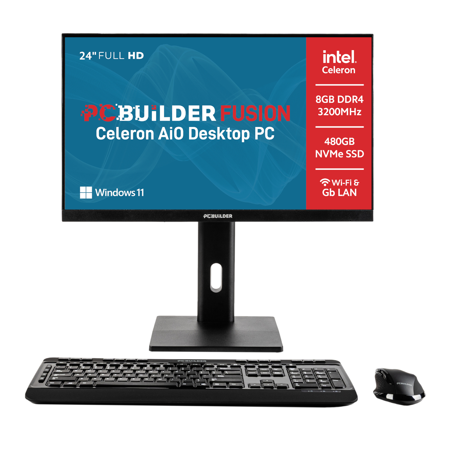 PCBuilder FUSION 24″ Intel Celeron G6900 Windows 11 AiO Desktop PC (PCB-AIO-FIB24-CEL8480) – product image
