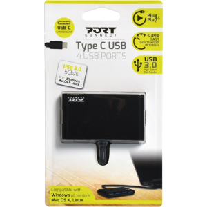 Port USB Type-C to 4 x USB3.0 5Gbps 30cm 4 Port Hub - Black (900123) – product image