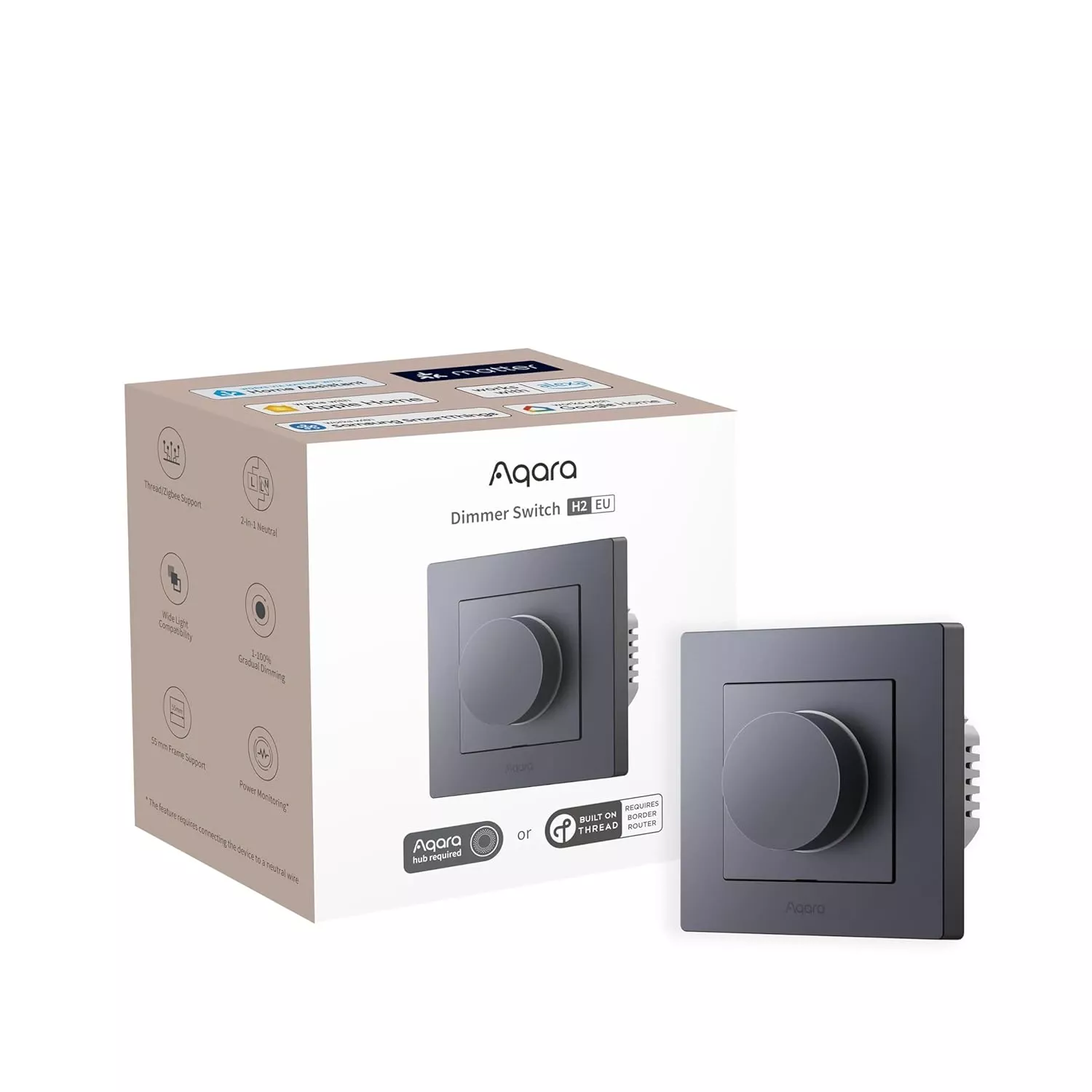 AQARA DIMMER SWITCH H2 EU 2 IN 1 WITH NEUTRAL & NO NEUTRAL (GRAY) | AQ-CTRL-DIM-SW-WALL-G - Image 2