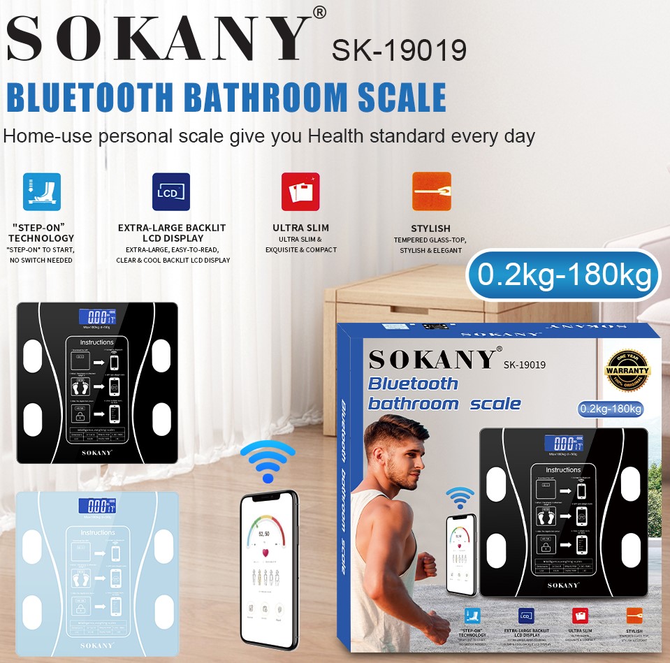 CSY-SK19019BLU | Sokany 180KG Bluetooth Bathroom Scale Blue - product image
