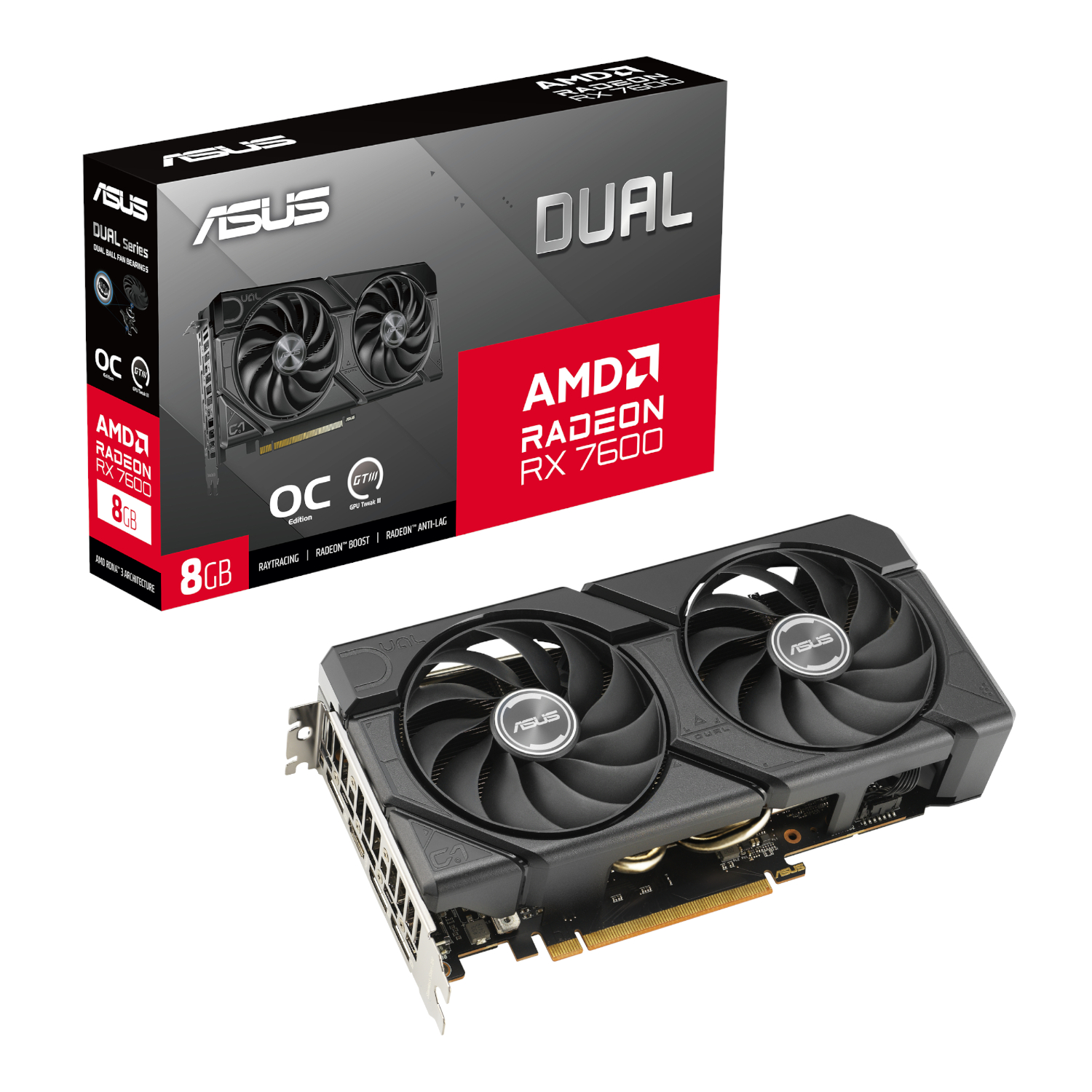 ASUS Dual Radeon RX 7600 EVO OC Edition 8GB GDDR6 Graphics Card (DUAL-RX7600-O8G-EVO) – product image