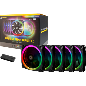 Antec Prizm 120 ARGB Case Fan 5 Pack + Controller - Black (PRIZM 120 ARGB 5+C) – product image