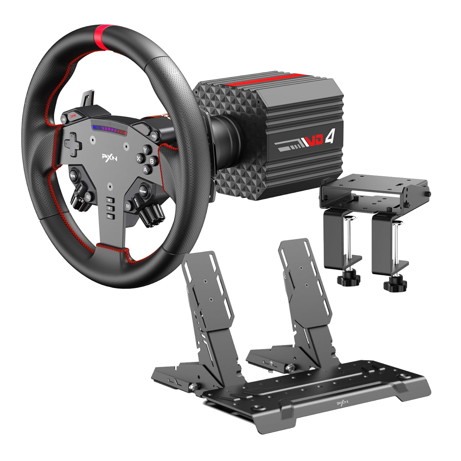 PXN VD4 Direct Drive Sim Racing Wheel – PD-HM Dual Pedal – Z8 Clamp Bundle (PXN-VD4BUNDLEABT) – product image