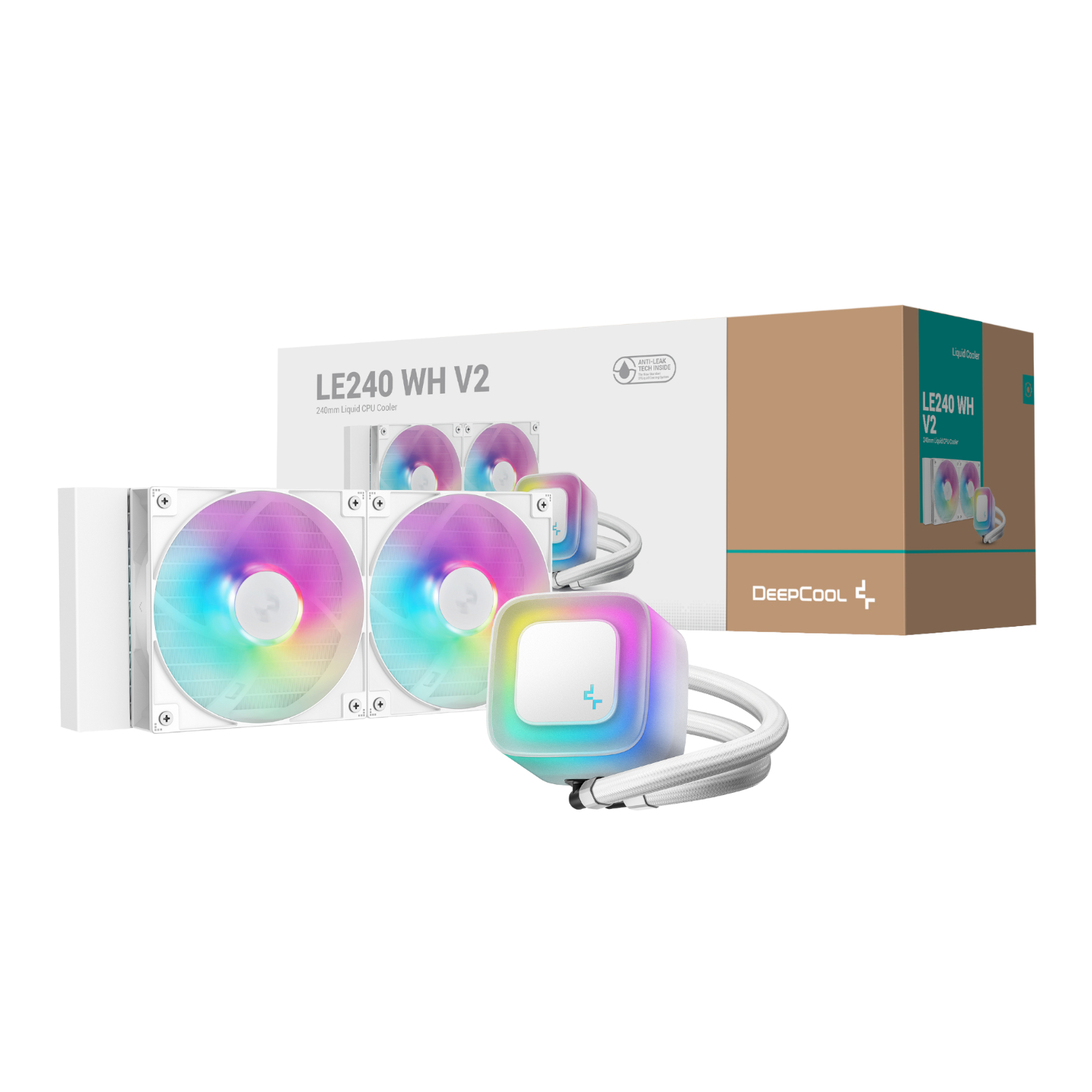 DeepCool LE240 V2 240mm ARGB AIO CPU Liquid Cooler - White (R-LE240-WHAMMN-G-2) – product image