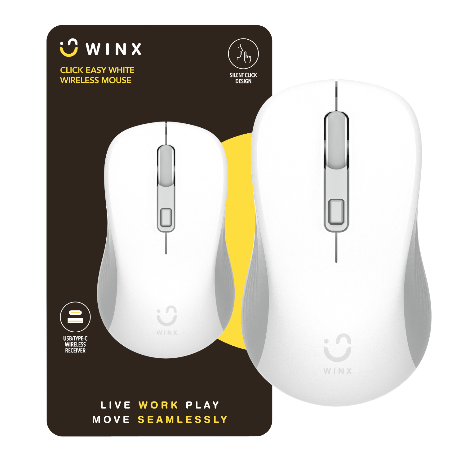 WINX CLICK Easy 1600DPI 2.4GHz Wireless Mouse - White (WX-KB109) – product image