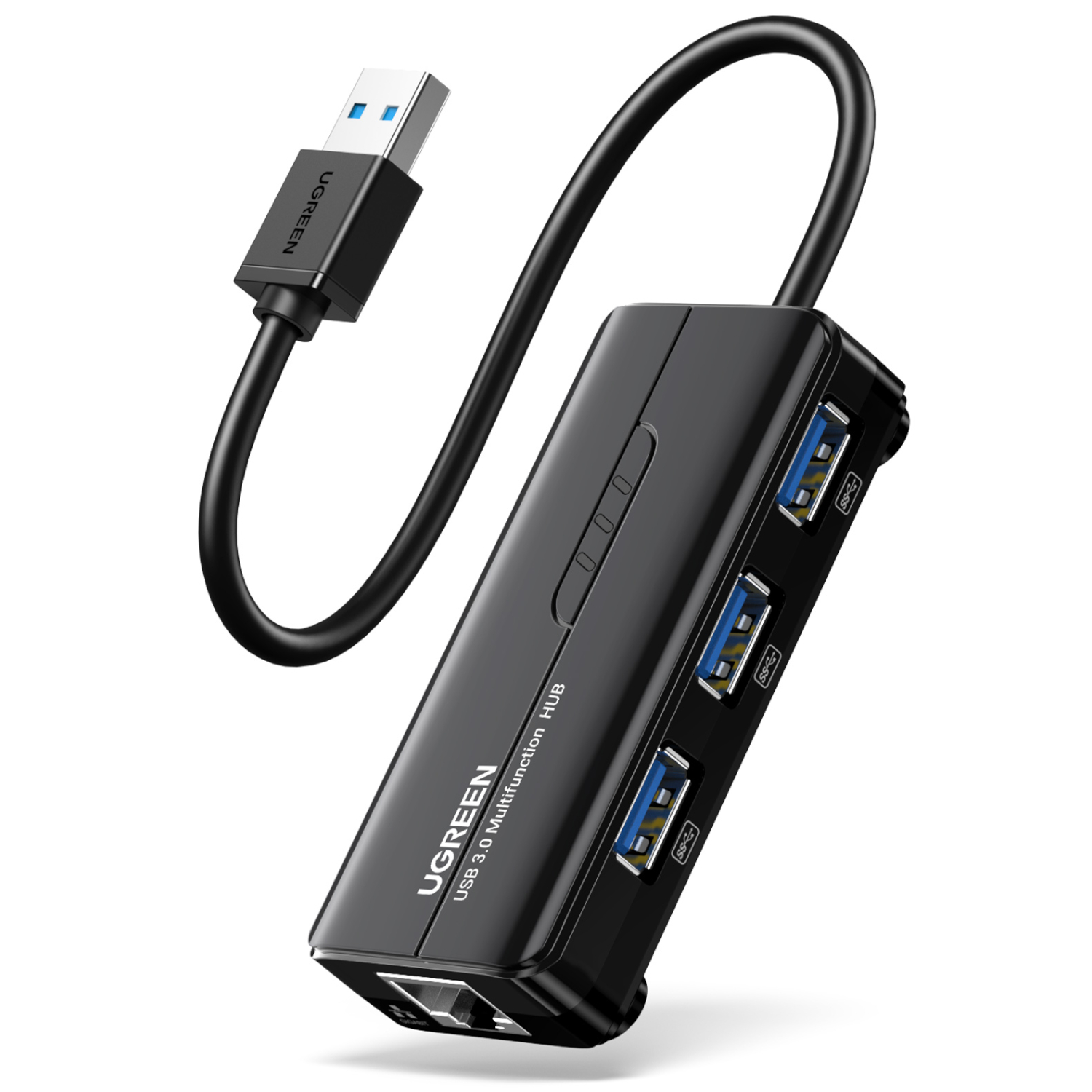 UGREEN USB Type-A Male to Ethernet Adapter with 3-Port USB Hub – Black (20265-20265) – product image