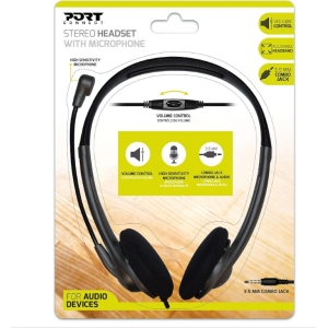 Port Stereo Headset with Mic with 1.2m Cable|1 x 3.5mm|Volume Controller - Black (901603) – product image