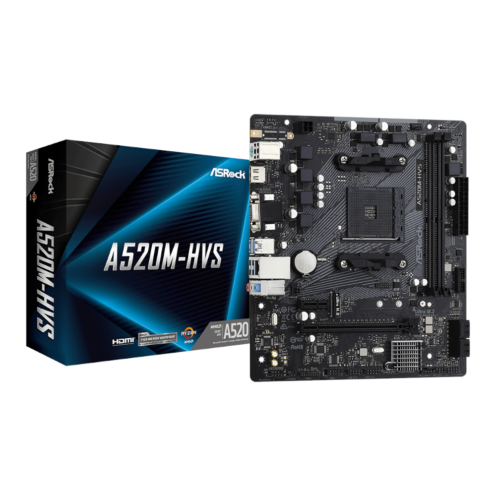 ASRock A520M-HVS AMD AM4 M-ATX Motherboard (A520M-HVS) – product image