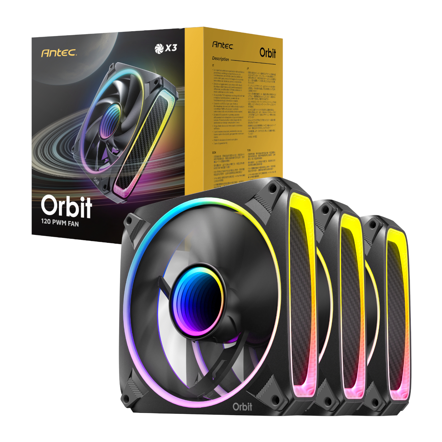 Antec ORBIT PWM 120mm ARGB Fan 3 Pack - Black (ORBIT 120 3PK) – product image