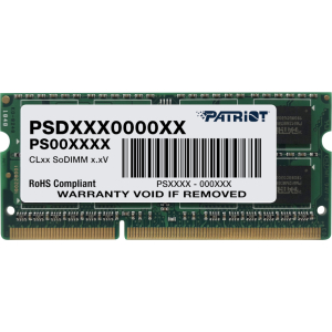 Patriot Signature Line 4GB 1600MHz DDR3 Dual Rank SODIMM Notebook Memory (PSD34G16002S) – product image