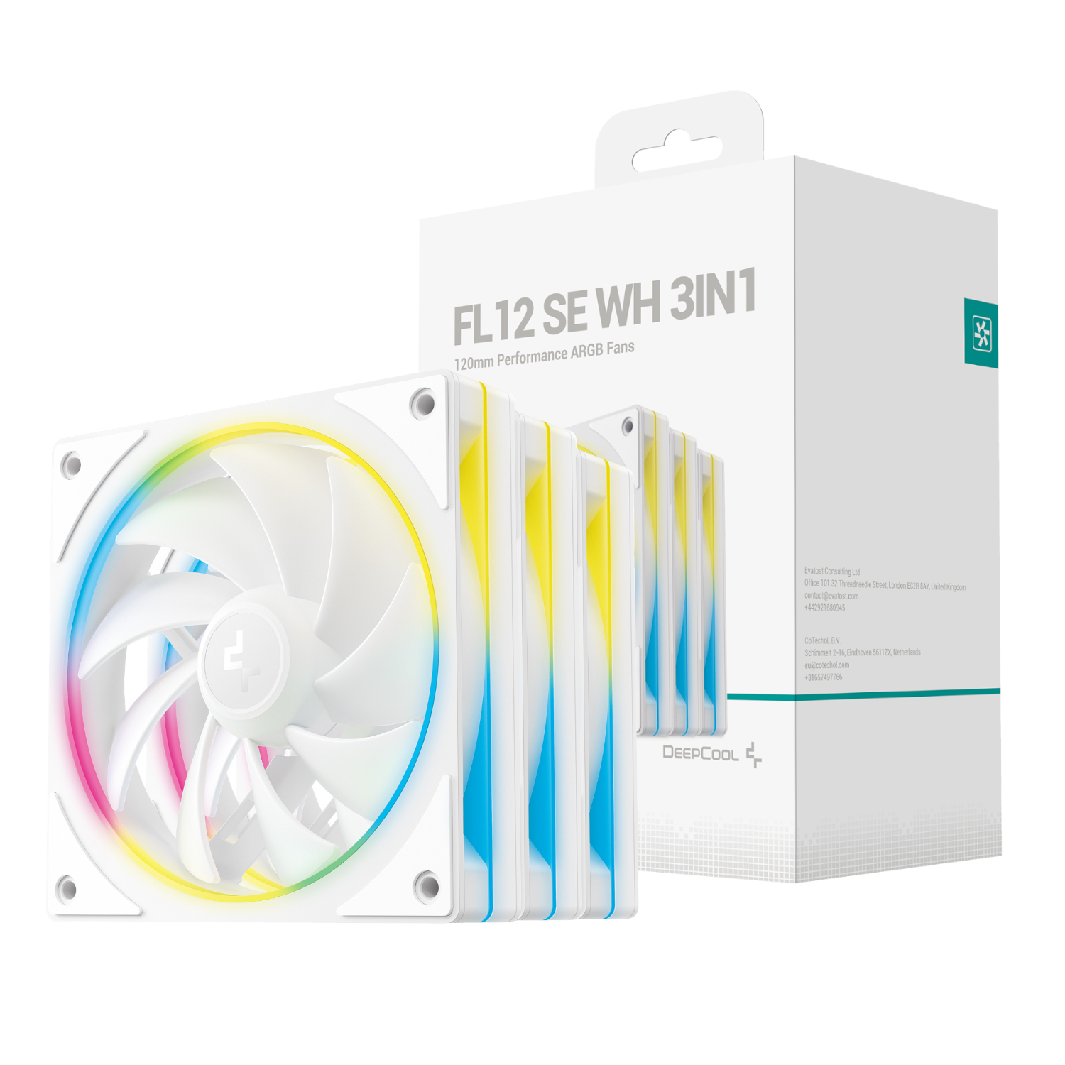 DeepCool FL12 SE 3-in-1 ARGB 120mm Fan 3 Pack - White (R-FL12SE-WHAPN3-G) – product image