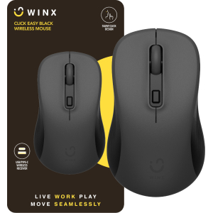 WINX CLICK Easy 1600DPI 2.4GHz Wireless Mouse - Black (WX-KB108) – product image
