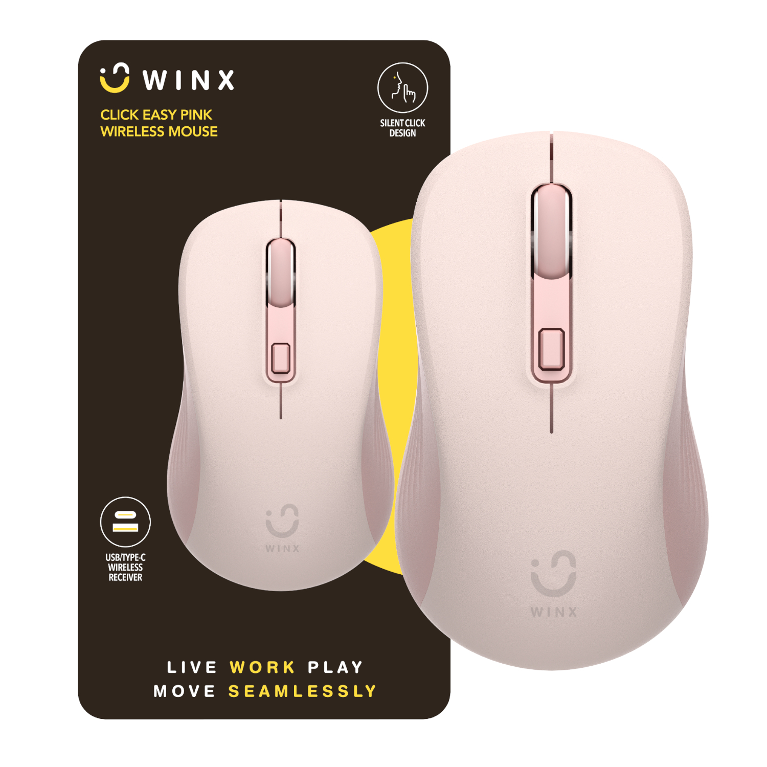 WINX CLICK Easy 1600DPI 2.4GHz Wireless Mouse - Pink (WX-KB110) – product image