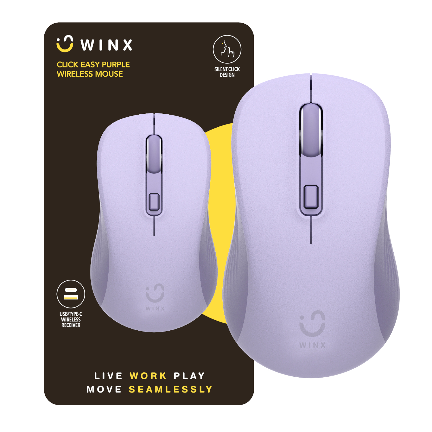 WINX CLICK Easy 1600DPI 2.4GHz Wireless Mouse - Purple (WX-KB111) – product image