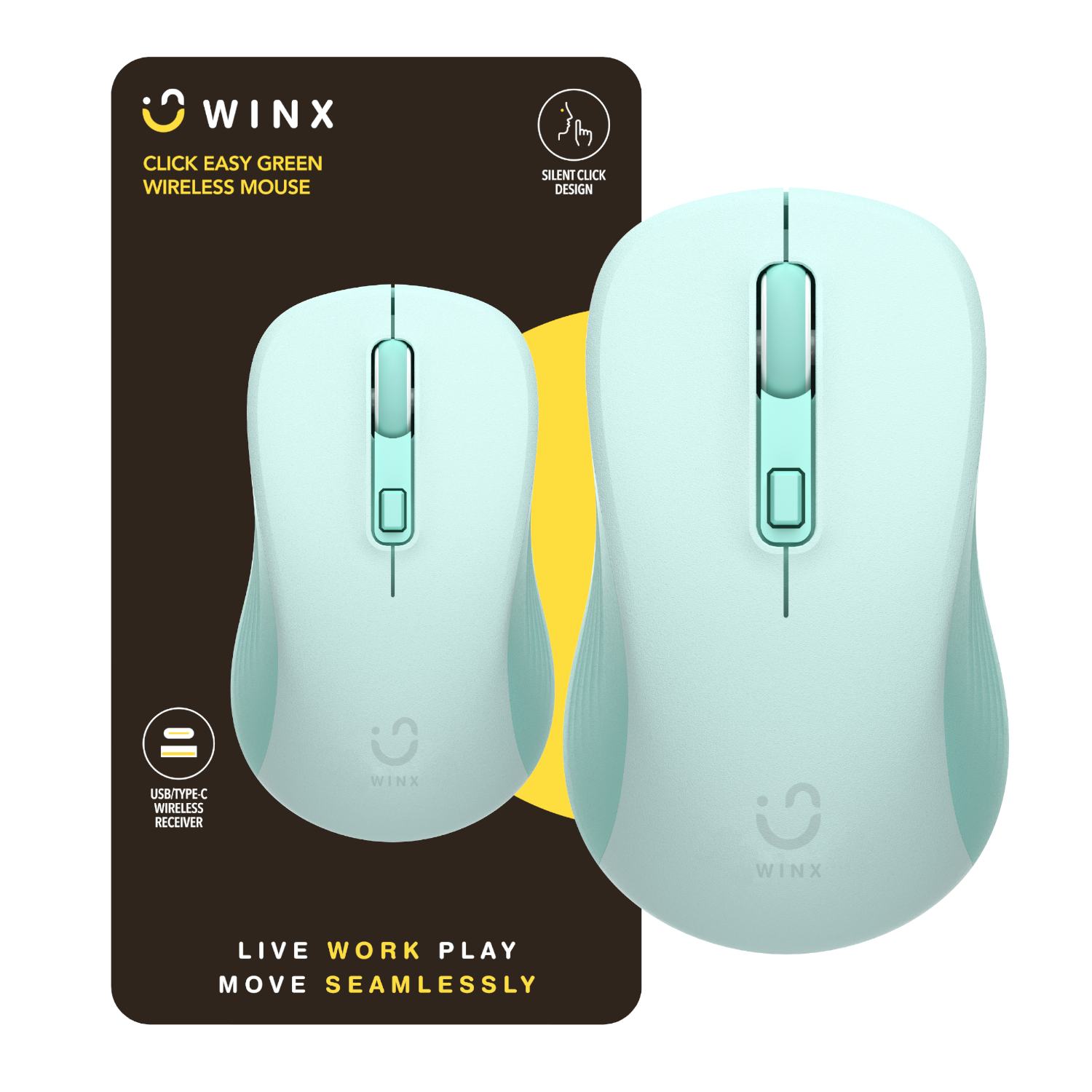 WINX CLICK Easy 1600DPI 2.4GHz Wireless Mouse - Green (WX-KB112) – product image