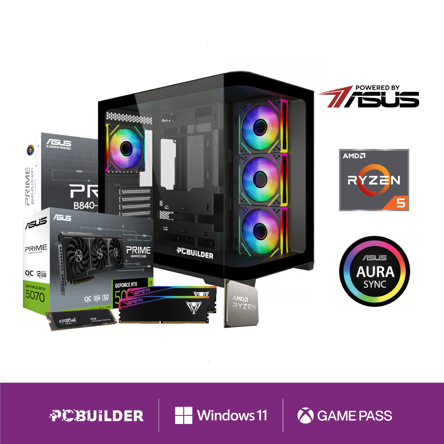 PCBuilder Ryzen 5 7600 MAVERICK Windows 11 Gaming PC (PCB_MAVERICK_02) – product image