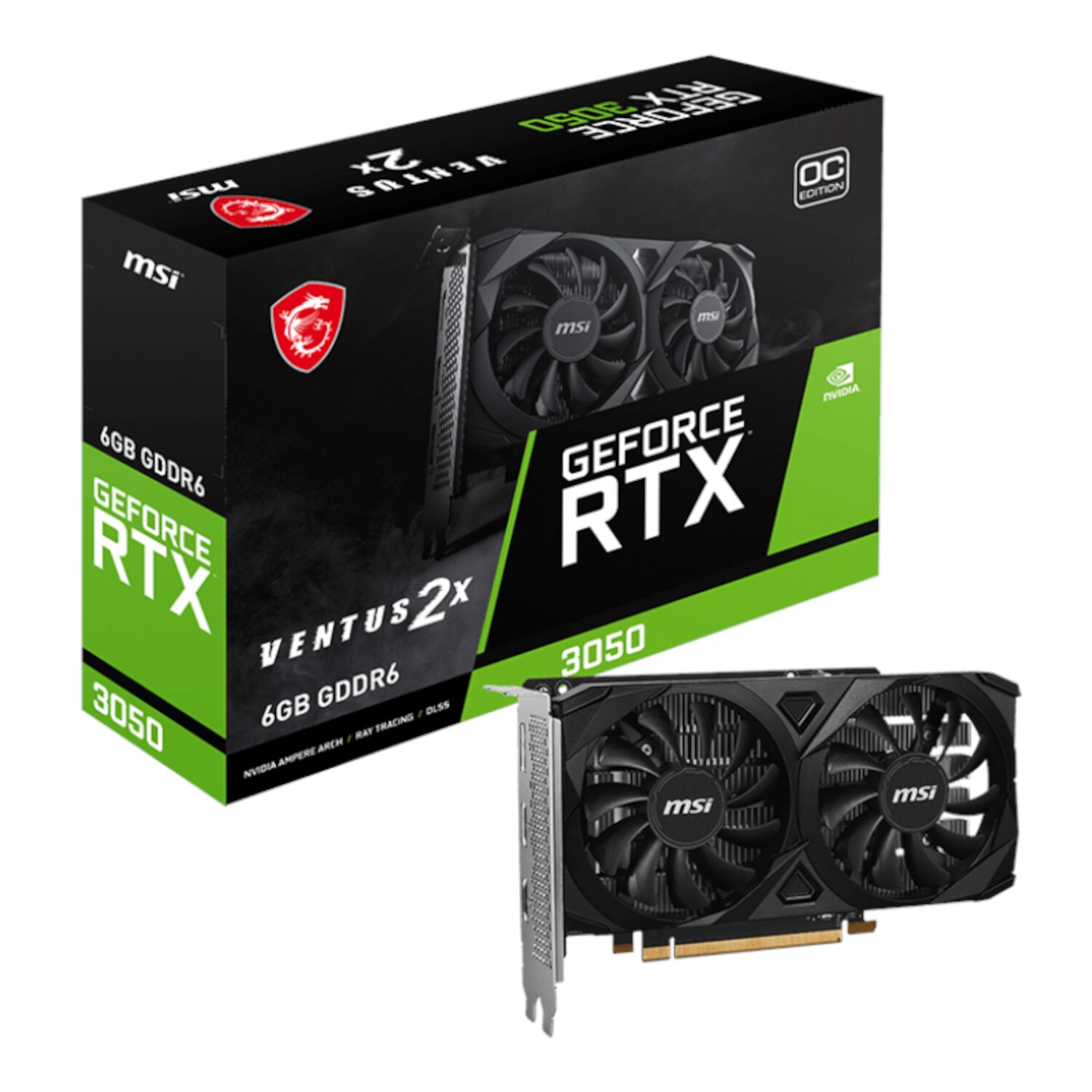 MSI GeForce RTX 3050 VENTUS 2X E 6GB OC Graphics Card (RTX3050VENTUS2XE6GOC) – product image