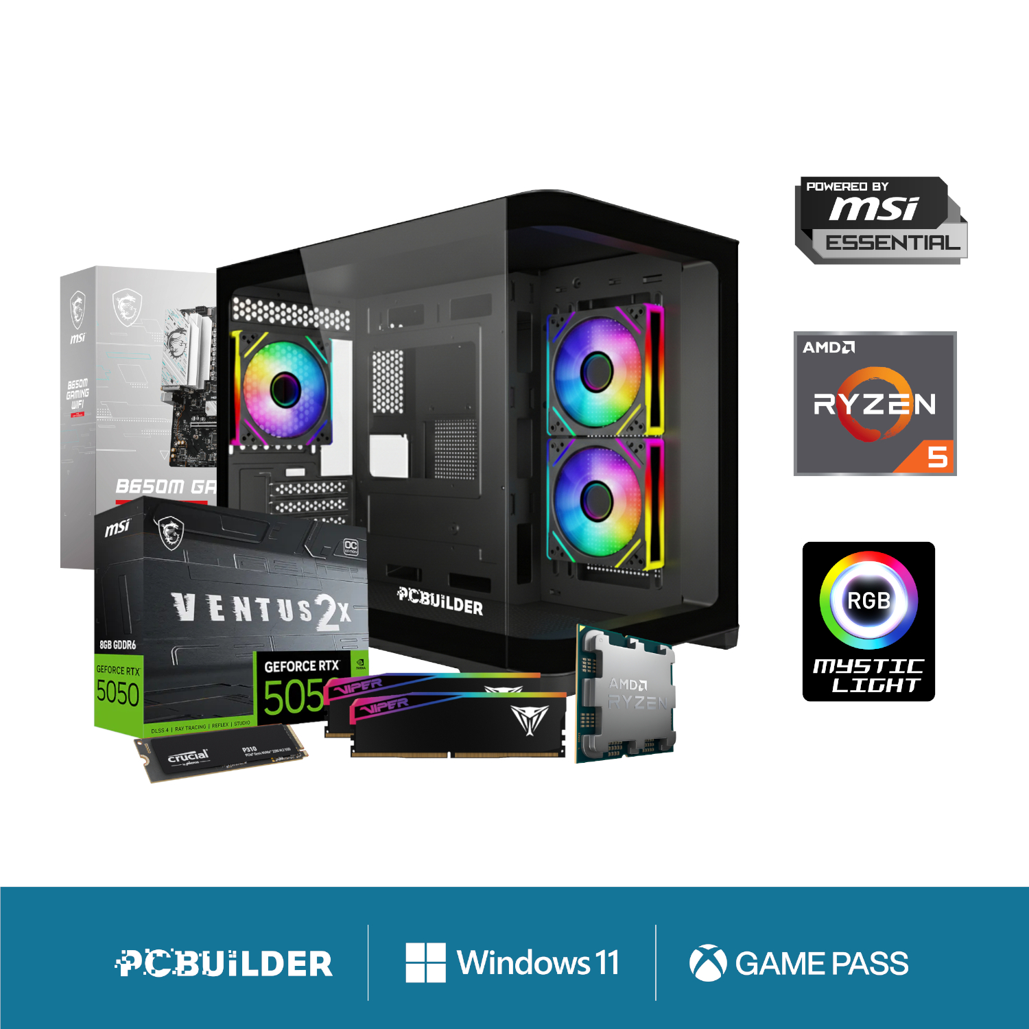PCBuilder Ryzen 5 8400F RECON Windows 11 Gaming PC (PCB_RECON_02) – product image