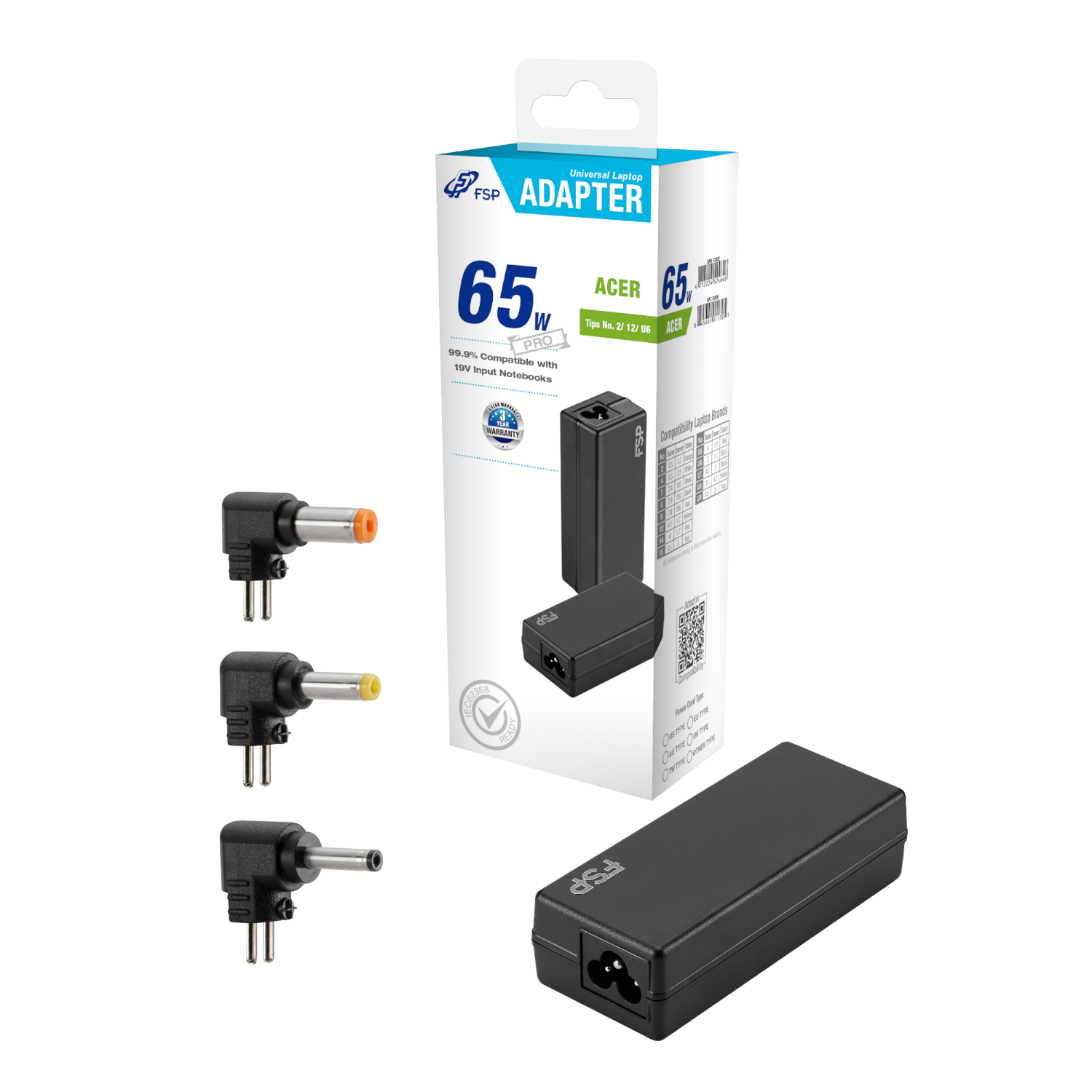 FSP PRO 65W Universal Laptop Adapter – Acer (PNA0652521) – product image